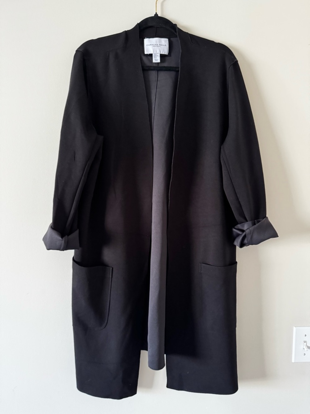 Carolina Belle Black Open-Front Longline Coatigan